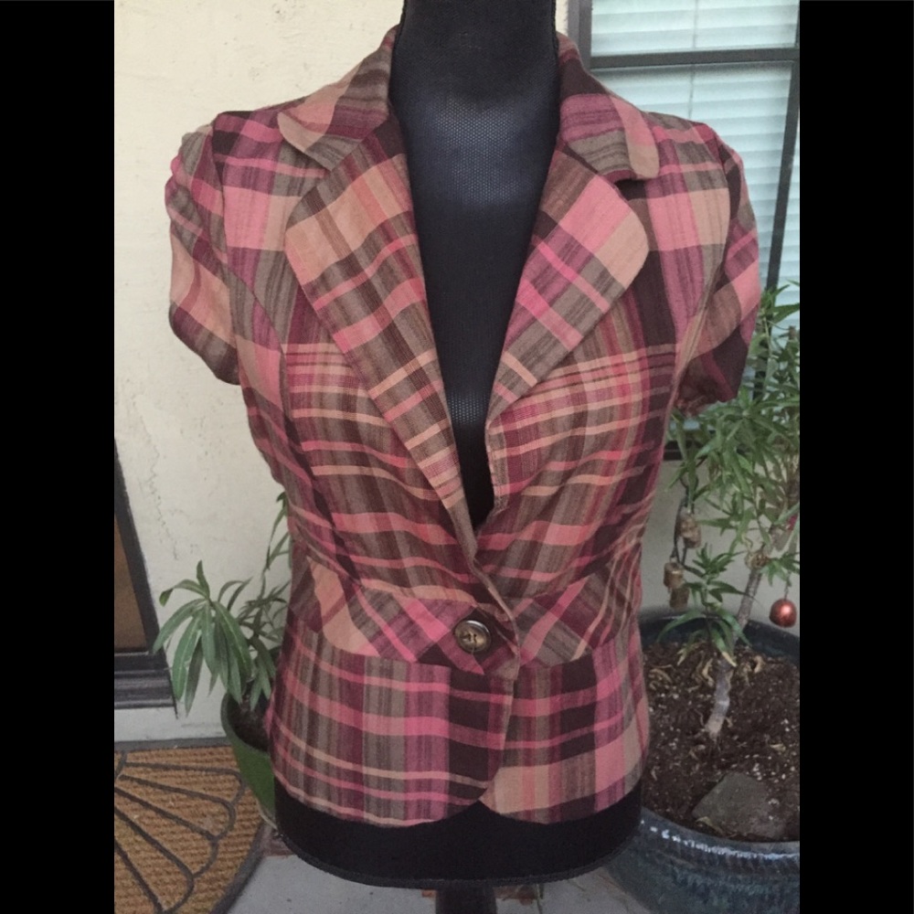 Plaid Shot Sleeve Blazer Jacket